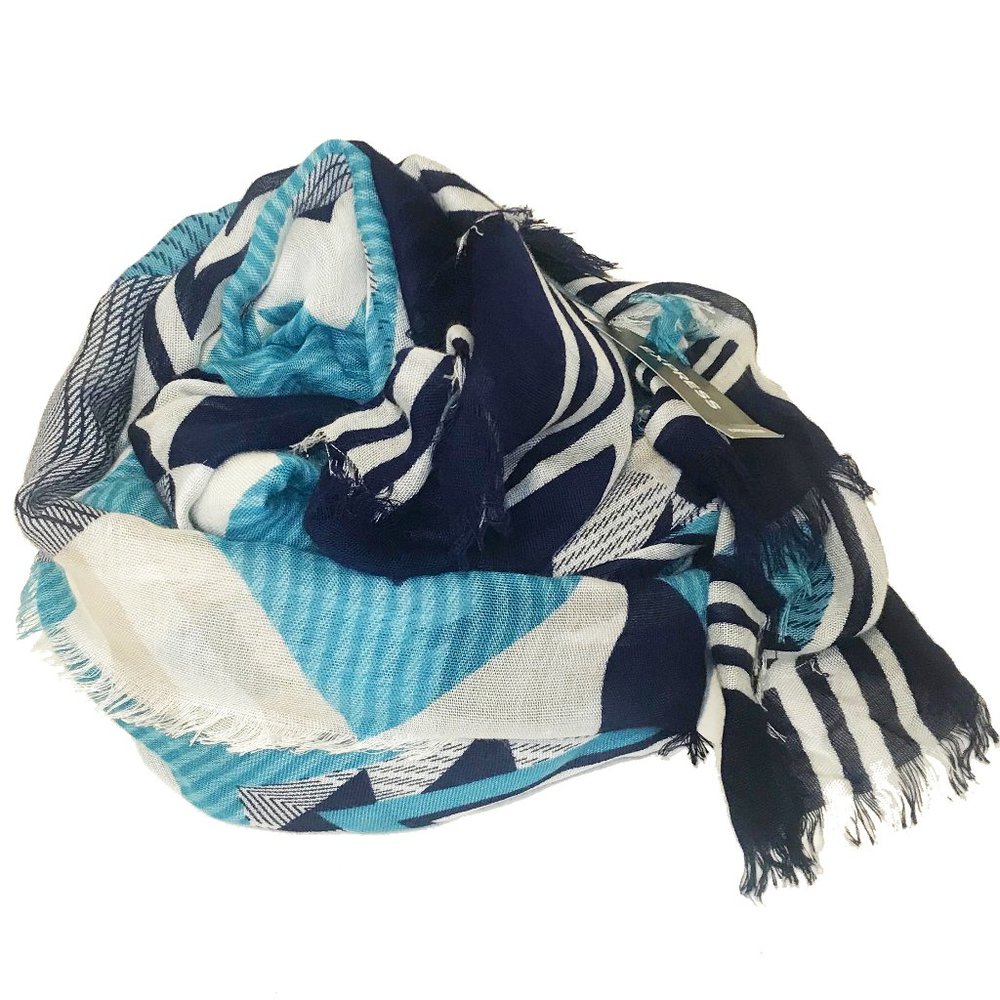Navy, Blue, Cream and Tan Geometric Express Scarf